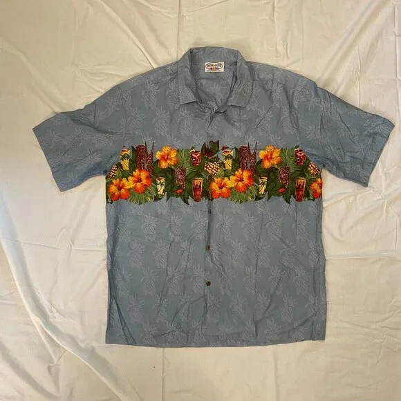 US Made Men's Hawaiian Collared Button Up - Pacific Legend Apparel - Picture 1 of 5